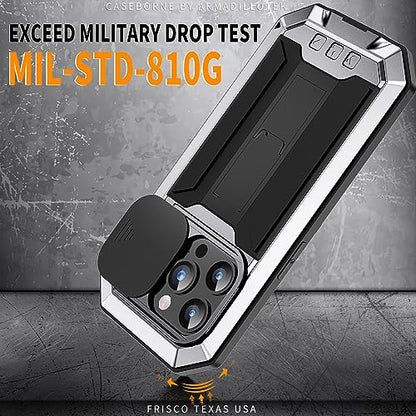 Lunivop for iPhone 15 Pro Max Case Heavy Duty Protection Rugged Screw Full Body Military Grade Metal Rubber with Stand Hard Built in Screen Protector Phone for iPhone 15 ProMax Case Silver - color: Silver