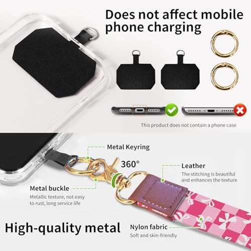 Phone Lanyard Crossbody Wrist Strap, Universal Adjustable Neck Strap for Phone Case Keys ID Badges - color: Pink Checkered Bowtie