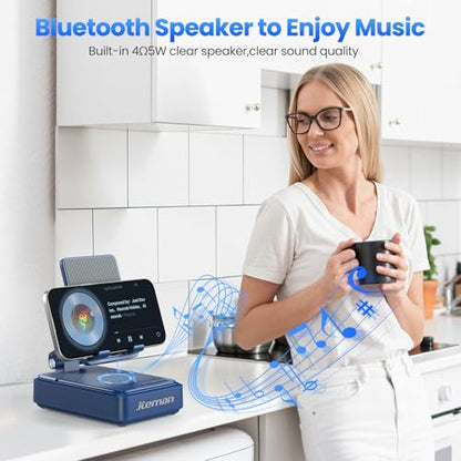 Jteman Cell Phone Stand with Bluetooth Speaker and Wireless Charger - color: Blue
