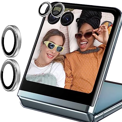 Zeking (2 Set for Motorola Razr 40 Ultra Camera Lens Protector, Scratch-Resistant HD Clarity Ultra-Thin 9H Tempered Glass with Aluminum Edging, Individual Metal Lens Cover (Silver) - color: Silver