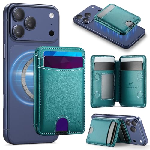 HXY for Magsafe Wallet Magnetic Card Holder RFID Blocking with Stand, 6 Card Holder for Phone Case, Slim Leather Magnetic Wallet for iPhone 17/16/15/14/13/12 Pro/Max/Plus (Teal) - color: Teal