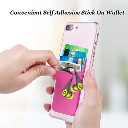 Costyle 4 Pack Slim Adhesive Cell Phone Card Holder Pocket Back of Phone - color: Pink, Gray, Mint Green, Rose