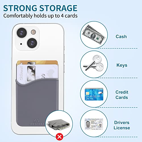 SHANSHUI Card Holder for Phone Case, 3 Pack Phone Wallet Stick on Silicone Credit Card Holder Pocket Pouch Compatible for iPhone, Android & Most Smartphones - color: Black, Whie, Grey