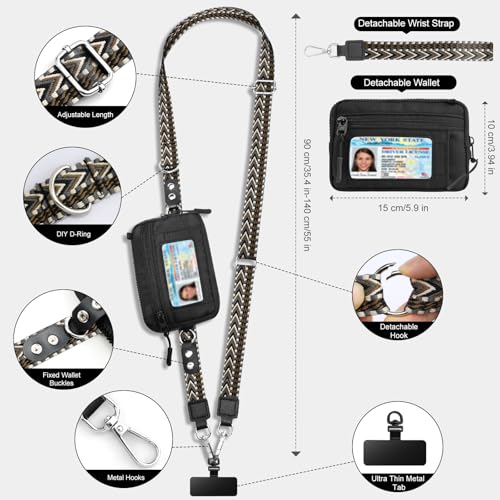 TiMOVO Clip and Go Phone Strap with Wallet, Black & Brown Contrast V - color: Black & Brown Contrast V, style: Classic