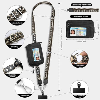 TiMOVO Clip and Go Phone Strap with Wallet, Black & Brown Contrast V - color: Black & Brown Contrast V, style: Classic