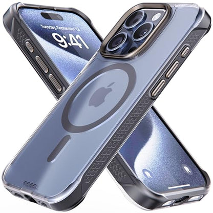 REBEL Clear Case for iPhone 15 Pro [Frosted Series Gen-5] Strong MagSafe Compatible, Grip Sides, Translucent Matte Texture, Protective Shockproof Bumpers, Metal Lens & Buttons, 6.1 Inch Phone 2023 - color: Frosted Black, size: iPhone 15 Pro