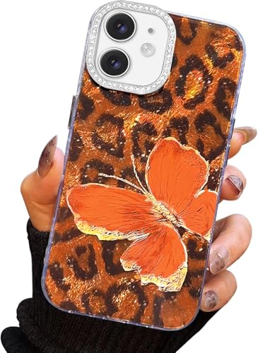 I-MGAE-IN-AR Compact Case for iPhone 11 Butterfly Design,3D Diamond Camera Lens Protection Frame,Cute Soft Slim TPU Shockproof Protective Phone Cases Cover for Women Leopard Print Orange - color: Orange, size: iPhone 11