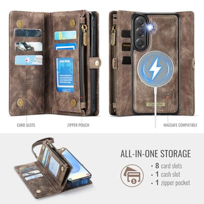 Compatible with Samsung Galaxy S26 5G Wallet Case with Magsafe with Zipper & Card Holder Strap Wristlet Detachable Magnetic Protective Back Case for Samsung Galaxy S26 5G 6.3 Inch (Brown) - color: (Detachable and Magsafe)-Brown, size: S26 6.3 Inch