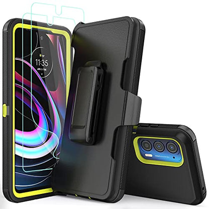 Compatible with Motorola Edge 2021 Case,Heavy Duty Rugged Shockproof Full Body Protection Kickstand Case with Belt Clip Holster for Motorola Edge 2021 6.8 inch Phone (Black+Yellow) - color: Black+Yellow