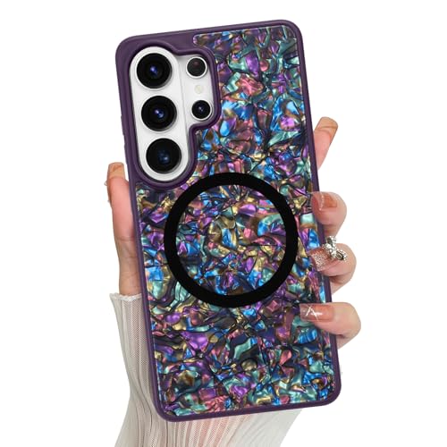 Magnetic for Samsung Galaxy S26 Ultra Case Abalone Shell, Elegant Purple | Glossy Mother of Pearl Design, Compatible with Magsafe, Sturdy Shockproof Protective Phone Cover - color: Elegant Purple, size: for Samsung Galaxy S26 Ultra
