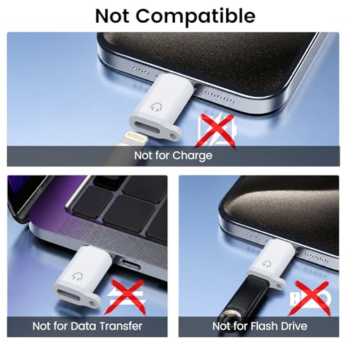 Lightning to USB-C Adapter Audio for Headphones, 2 Pack USB-C Male to Lightning Female Earbuds Adapter with Mic & Line Control, No Charging/Data, Compatible with iPhone 15/16/17, iPad, USB-C Devices