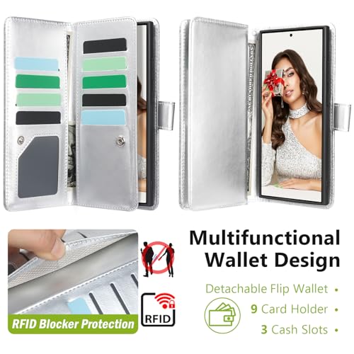 Varikke for Galaxy S25 Ultra Wallet Case Magnetic Detachable, Silver - color: Silver, size: Galaxy S25 Ultra 6.9"