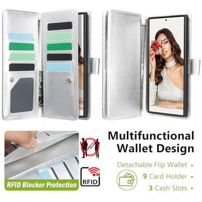 Varikke for Galaxy S25 Ultra Wallet Case Magnetic Detachable, Silver - color: Silver, size: Galaxy S25 Ultra 6.9"