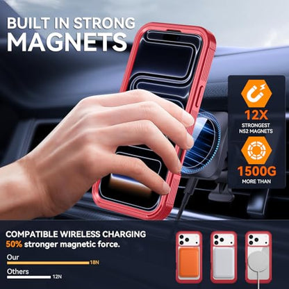 Magnetic for iPhone 17 Pro Case, Compatible with MagSafe, Full Body Rugged Case with Built-in Screen Protector & Kickstand & Belt-Clip (Red) - color: Red