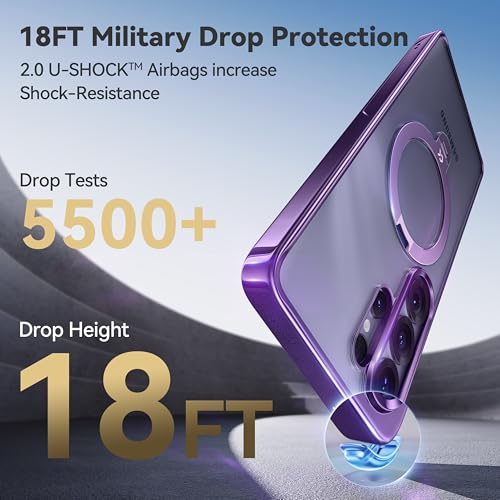 CASEKOO Glossy Purple 26U Case with 360 Spin Magnetic Stand,Fit for MagSafe | 360 Spin Magnetic Stand, Fit for MagSafe, 18FT MIL-STD Protection, Invisible Ring Holder Phone Case - color: Purple