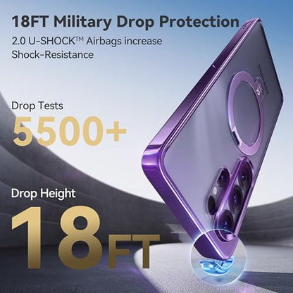CASEKOO Glossy Purple 26U Case with 360 Spin Magnetic Stand,Fit for MagSafe | 360 Spin Magnetic Stand, Fit for MagSafe, 18FT MIL-STD Protection, Invisible Ring Holder Phone Case - color: Purple