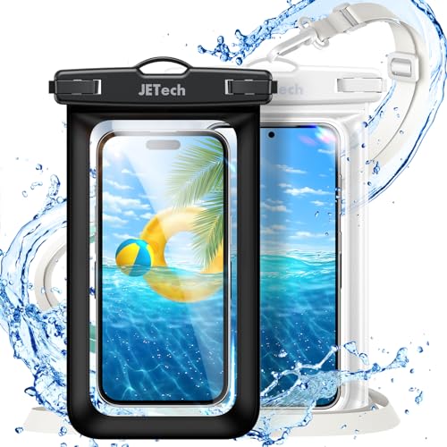 JETech IPX8 Waterproof Phone Pouch, Dry Bag, Black+Clear, 2-Pack | Touchscreen Compatible, Fits up to 7.2", for iPhone 17e/17/16/15/14 Series, for Galaxy S26/S25 Ultra, for Pixel 10 Series - color: Black+Clear