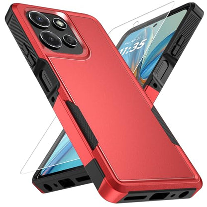 Vinve for Moto G Power 2025 Case with HD Screen Protector, Military-Grade Shockproof & Dual-Layer Protection, Anti-Slip Grip Design Phone Case, Red - color: Red