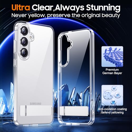Designed for Samsung Galaxy S25 Case, Built in Hidden Kickstand Military Grade Drop Protection Never Yellowing Slim Thin Phone Case for Galaxy S25 Case 6.2"- Crystal Clear - color: Clear