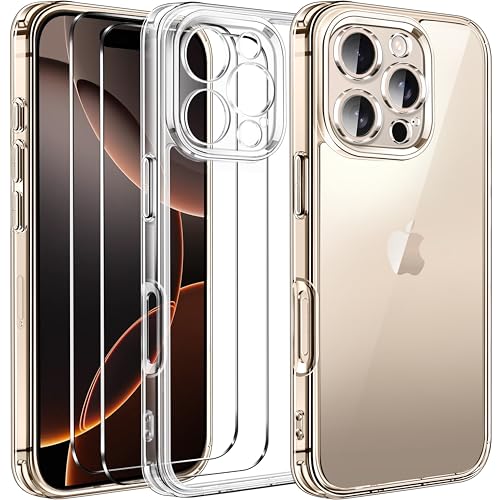 ivoler 3-in-1 Case for iPhone 16 Pro Max 6.9 inch, Clear | with 2 Pack Screen Protector Tempered Glass, Military Shockproof Protective Hard Back Slim Bumper Phone Cover - color: Clear, size: For Iphone 16 Pro Max 6.9 Inch