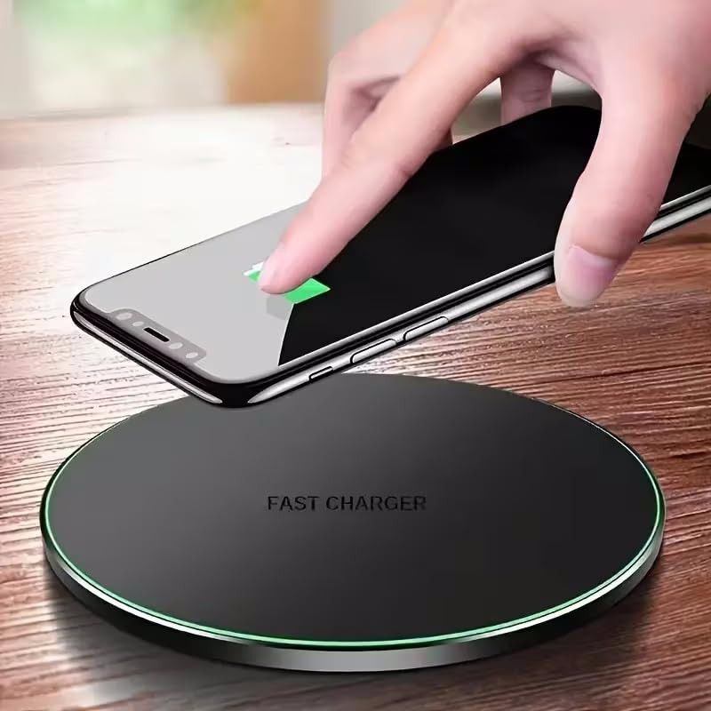 Ultra-Thin 15W Fast Wireless Charging Pad - a Sleek Round Charging Station for Desktop, Travel, and Home Office, Black - color: Black