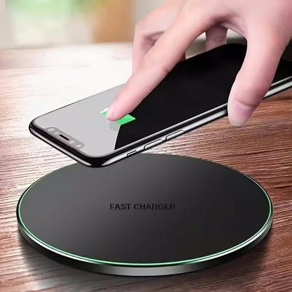 Ultra-Thin 15W Fast Wireless Charging Pad - a Sleek Round Charging Station for Desktop, Travel, and Home Office, Black - color: Black
