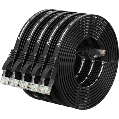 CableGeeker Cat 6 Flat Ethernet Cable 7ft 5Pack, 10Gbps, Black - color: Black-Flat, size: 7ft