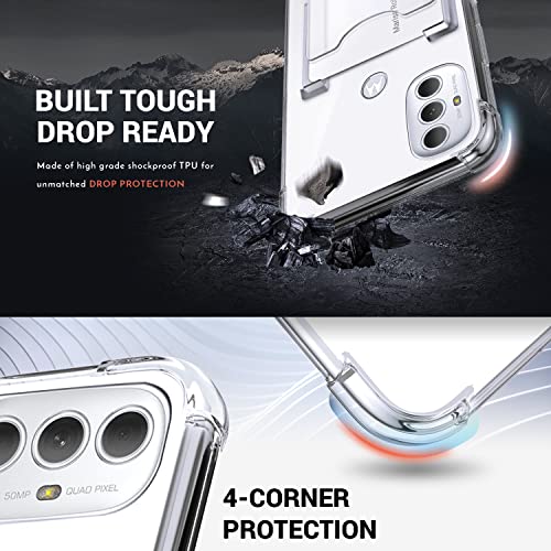 Shields Up for Moto G Play 2023 Case, Moto G Power 2022 Case, Minimalist Wallet Case with Card Holder & Ring Stand, Drop Protection Slim - Clear | Minimalist Wallet Case, 3 Card Slots, 360° Rotation Ring Stand/Kickstand, Drop Protection Protective Cover -