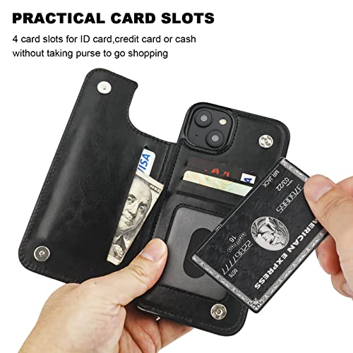 ONETOP for iPhone 14 Plus Wallet Case with Credit Card Holder,Black | Kickstand,ID/Cash Holder,Case Wallet with Card Slots,Double Magnetic Clasp,Durable PU Leather Shockproof Cover for Women Men - color: Black