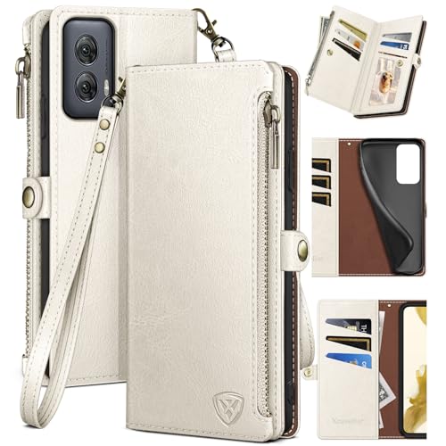 XcaseBar for Motorola Moto G Power 5G 2024 Wallet case with Zipper Credit Card Holder【RFID Blocking】,Flip Folio Book PU Leather Phone case Shockproof Cover Women Men for Power 5G 2024 case White - color: White