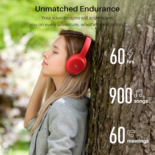 TOZO Hybrid Active Noise Cancelling Headphones, Hi Res Audio - color: Red