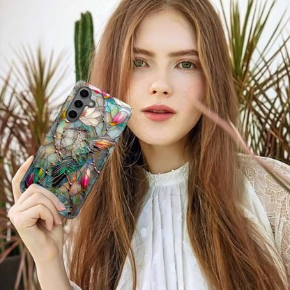 Compatible for Samsung Galaxy S25 Ultra 5G Case,Double Layer Shockproof Protection Heavy Duty Phone Cover,Stained Glass Flower Hummingbird - color: Stained Glass Flower Hummingbird, size: S25 Ultra