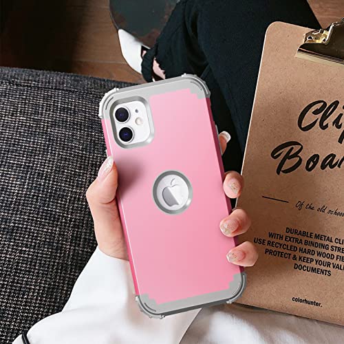 IDweel for iPhone 11 Case with Screen Protector(Tempered Glass), Hybrid 3 in 1 Shockproof Slim Fit Heavy Duty Protection Hard PC Cover Soft Silicone Bumper Full Body Case,Pink/Light Grey - color: Pink/Light Grey