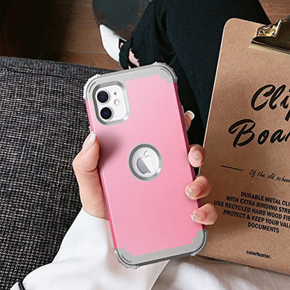 IDweel for iPhone 11 Case with Screen Protector(Tempered Glass), Hybrid 3 in 1 Shockproof Slim Fit Heavy Duty Protection Hard PC Cover Soft Silicone Bumper Full Body Case,Pink/Light Grey - color: Pink/Light Grey
