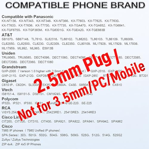 Wantek 2.5mm Headset with Microphone, Wired Phone Headset, Noise Cancelling & Volume Controls, Telephone Headphone Compatible with Panasonic, Cisco, Polycom, Gigaset's 2.5mm Jack Phone Headset - color: Dark black