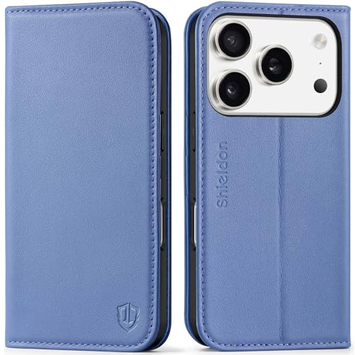 SHIELDON Real Leather Case Wallet for iPhone 17 Pro 6.3", Wisteria Purple | Undetachable, RFID Blocking, Credit Card Holder, Kickstand, Folio Magnetic Shock Absorbing Cover for Men Women - color: Wisteria Purple