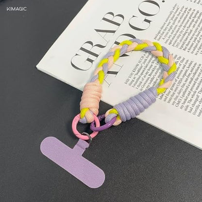 KIMAGIC Korean Dopamine Phone Wrist Strap - Handmade Thickened Phone Lanyard, Anti-Drop Hands-Free Charm - color: 03 Macaron Yellow-blue