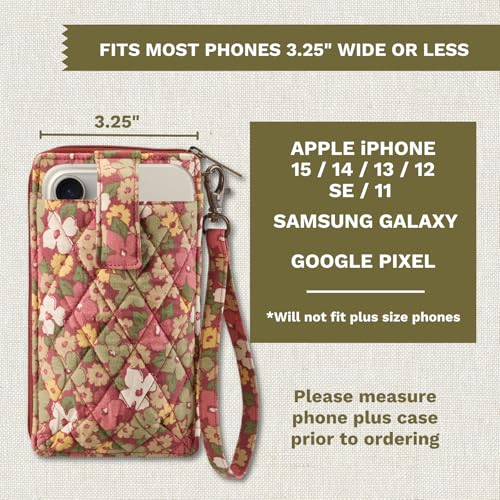 Bella Taylor Cell Phone Wristlet, Quilted Phone Wallet for Women | Lightweight, RFID blocking, phone pocket, built-in wallet, card organizer, coin pocket, secure zipper, quality construction - color: Autumn Garden