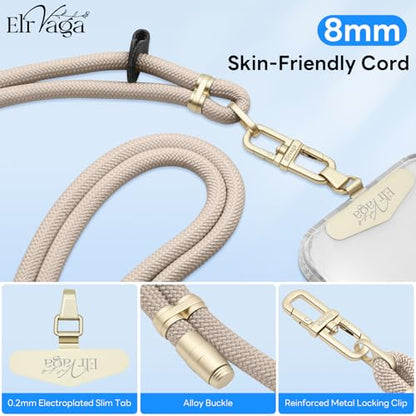 Adjustable Anti-Theft Phone Lanyard Neck & Crossbody Strap with 0.2mm Metal Tab & Comfort-Fit 8mm Rope (Khaki) - color: Khaki