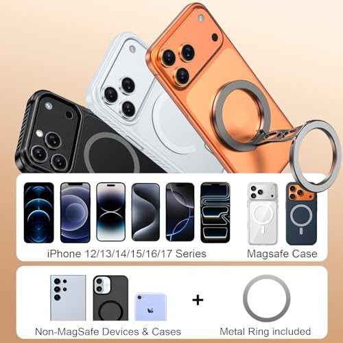 Magnetic Phone Ring Grip for MagSafe Dual-Sided Magnet Cell Phone Grip Stand Finger Ring Holder Compatible with iPhone 17/16/15/14/13 Pro Max Plus, for Mag Car Mounts - color: grey