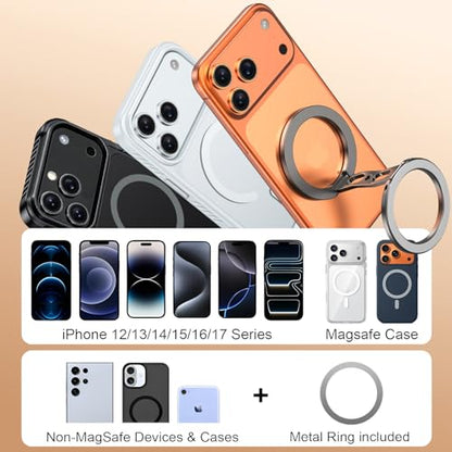 Magnetic Phone Ring Grip for MagSafe Dual-Sided Magnet Cell Phone Grip Stand Finger Ring Holder Compatible with iPhone 17/16/15/14/13 Pro Max Plus, for Mag Car Mounts - color: grey