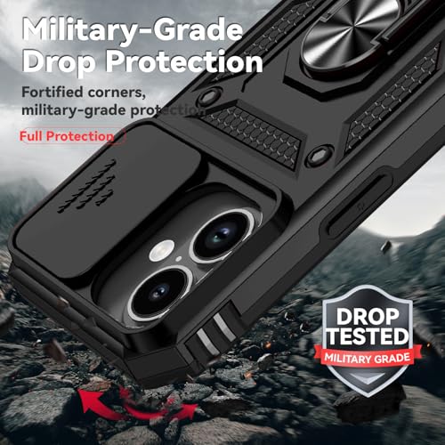 for iPhone 17 Case, with Slide Camera Cover HD Screen Protector [Military Grade 16ft. Drop Tested] Ring Holder Kickstand Protective Phone Case for Apple iPhone 17, Black - color: Black w/ Slide Camera 2nd gen. Military Grade