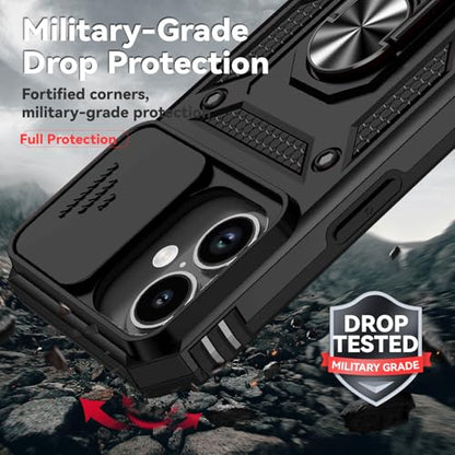 for iPhone 17 Case, with Slide Camera Cover HD Screen Protector [Military Grade 16ft. Drop Tested] Ring Holder Kickstand Protective Phone Case for Apple iPhone 17, Black - color: Black w/ Slide Camera 2nd gen. Military Grade