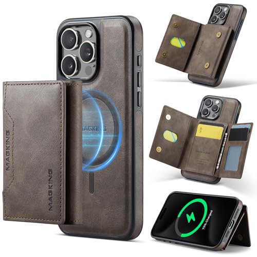 K2 2 in 1 Detachable Magnetic Phone Cases Compatible with iPhone 16 Pro Max Case with Card Holder RFID Blocking, Compatible with Magsafe Wallet, Leather 6.9'' (Coffee, iPhone 15 Pro Max) - color: Coffee, size: iPhone 15 Pro Max