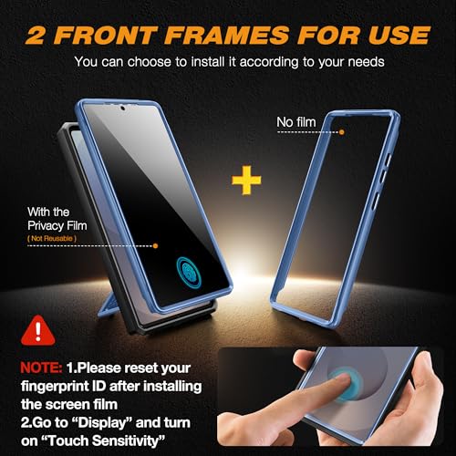 TONGATE for Samsung Galaxy S24 Ultra Case, 2 Front Frames & Stand, Blue | Built-in Slide Camera Cover & Screen Protector, Military Grade Shockproof S24 Ultra Phone Case with Kickstand & Belt-Clip - color: Blue