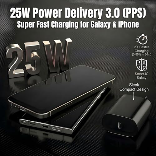 TT&C 2-Pack 25W USB C Fast Charger with 10FT Extra Long Cable (Black) - color: Black, size: 10ft