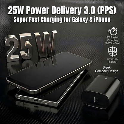 TT&C 2-Pack 25W USB C Fast Charger with 10FT Extra Long Cable (Black) - color: Black, size: 10ft