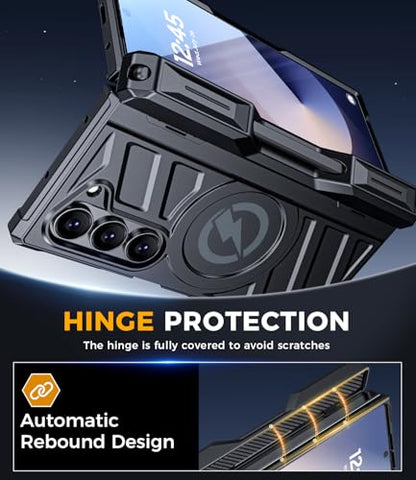 Magnetic Case for Samsung z-Fold-6: [Magsafe Compatible][Rugged Kickstand][S Pen Holder] Shockproof Armor Cover with Hinge Protection | for Business - color: Jet Black