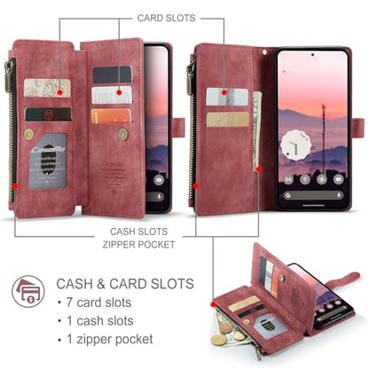 Google Pixel 10/Pixel 10 Pro 5G Wallet Case with Card Holder,Red - color: Red, size: Pixel 10/10 Pro 6.3 Inch