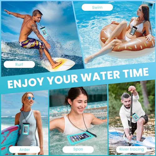 2 Pack Waterproof Floating Phone Pouch IPX8 Floatable Waterproof Phone Case with Lanyard Strap Universal Dry Bags Underwater Case Wallet for iPhone 17/Air16 15 14 13 12 Samsung,Up to 7.2" for Swimming - color: Blue+Black